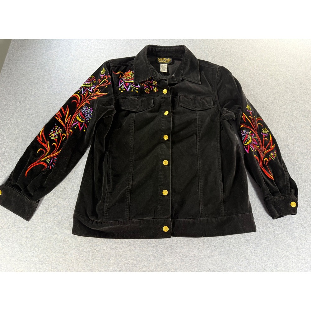 Bob Mackie Wearable Art Vintage Black Velvet Embroidered Floral Jacket Small
